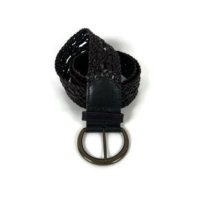 TALBOT'S Brown Braided Genuine Leather Belt with Brass Round Metal Buckle Medium